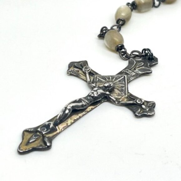 VINTAGE 925 STERLING SILVER ROSARY CATHOLIC CROSS NECKLACE BEADS 30” SIGNED - Picture 7 of 16